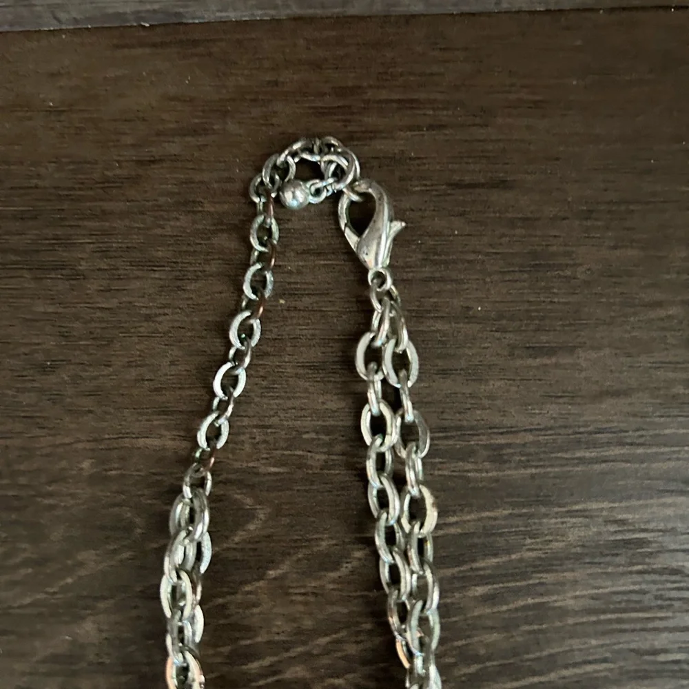 Silver Multi-Ring Layered Necklace Women's Jewelry 2 Strand Chain
